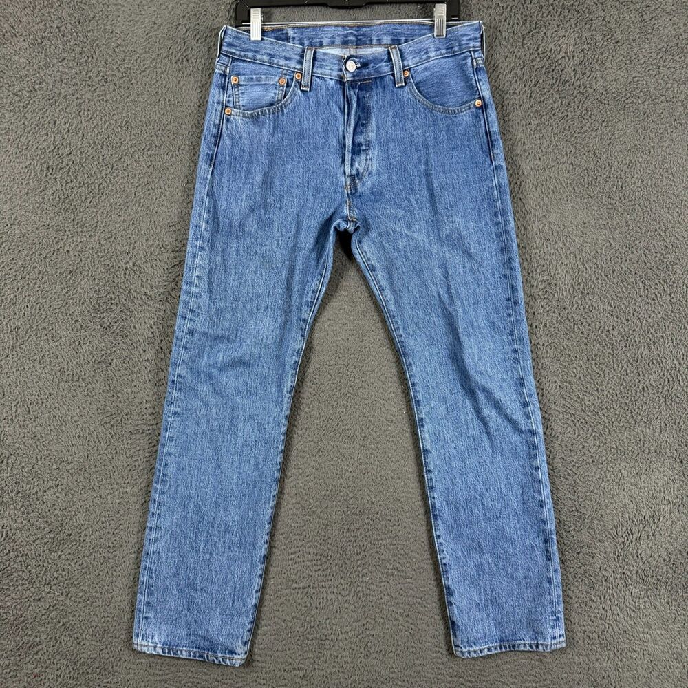 Levis 501 Jeans Mens 30x30 Blue Straight Fit Light Wash Denim Button Fly